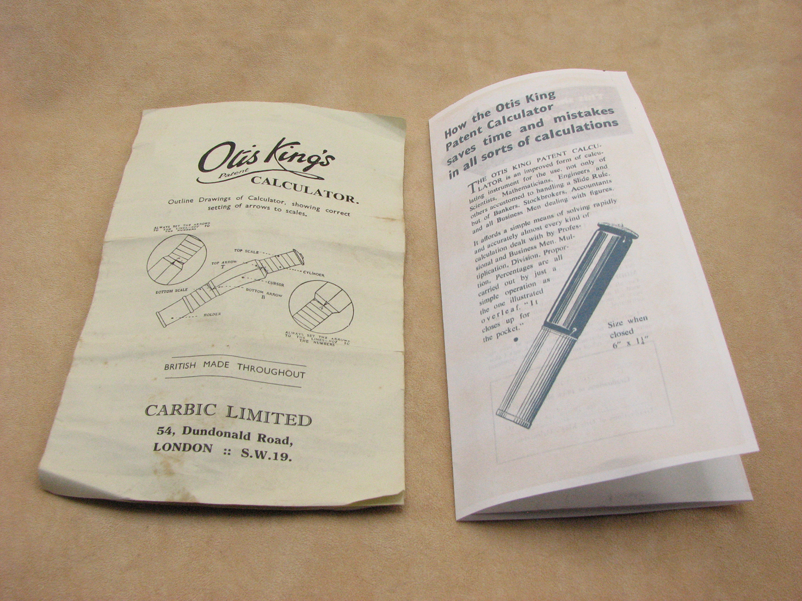 1960's Otis King Model L type C cylindrical slide rule with instructions